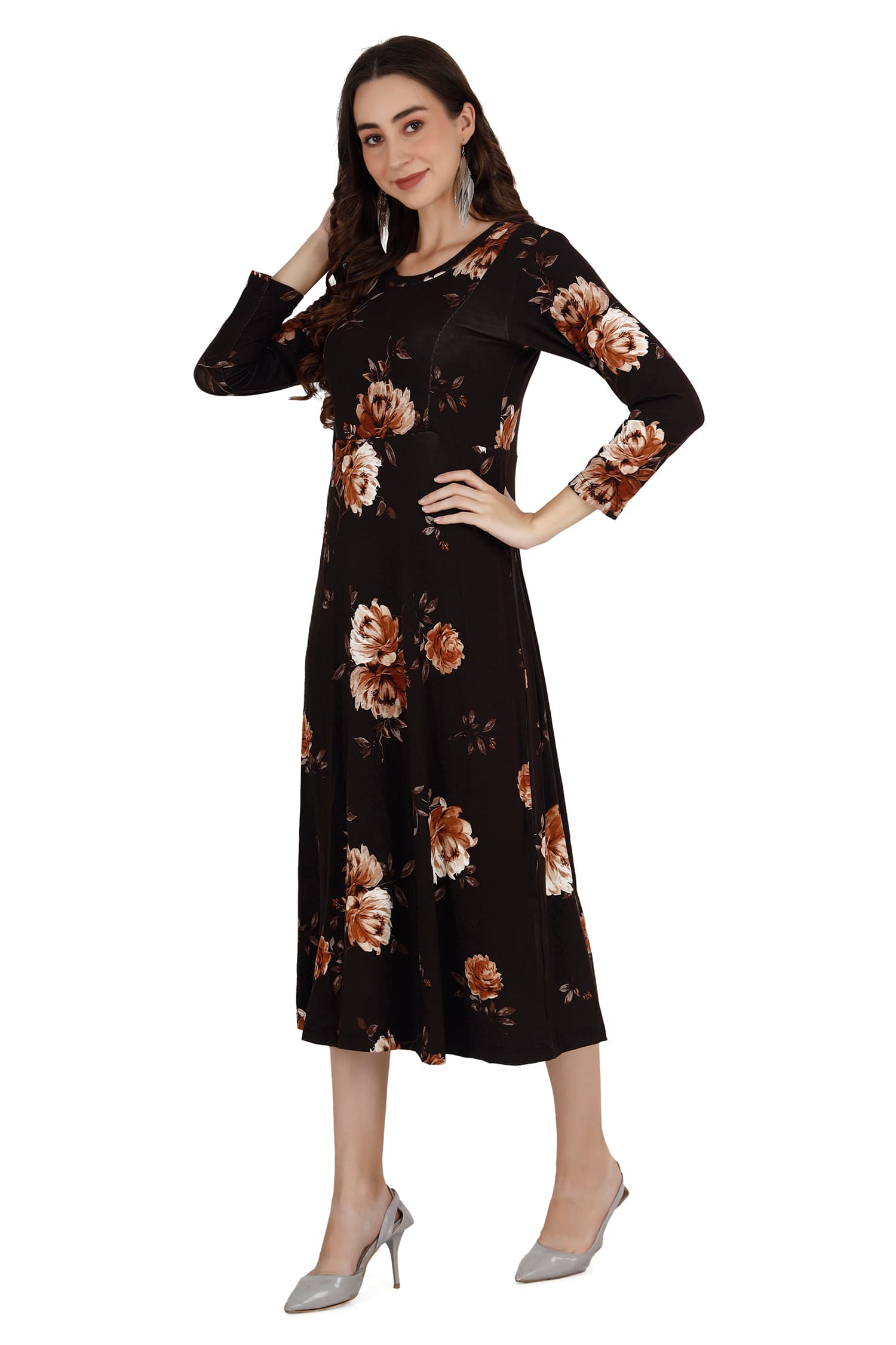 Women's Black Floral Dress - View 1