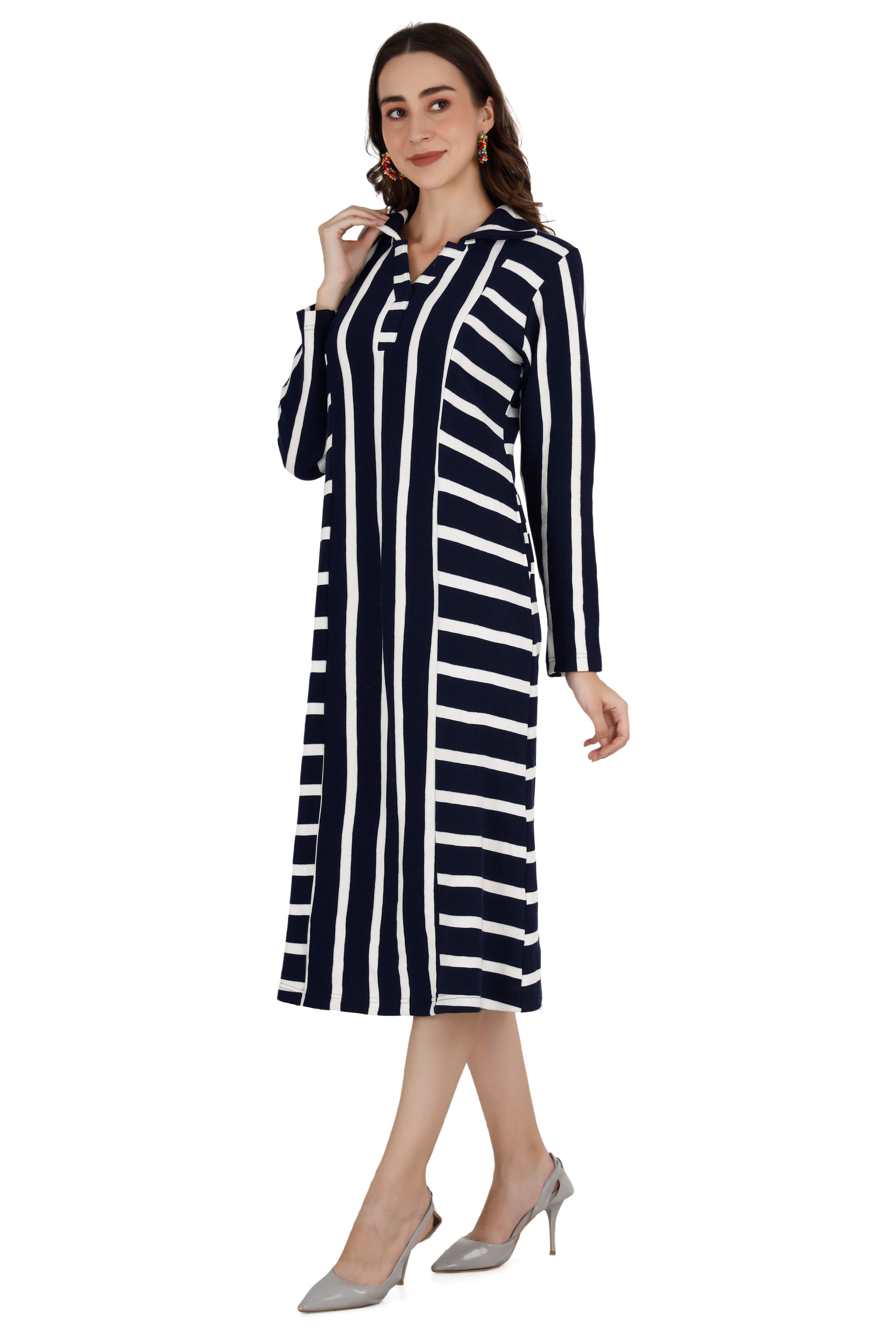 Blue & White Stripped Body Fit Dress