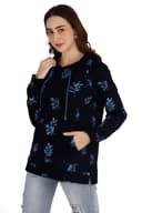 Women's Floral Navy Blue Hoodie thumbnail 1