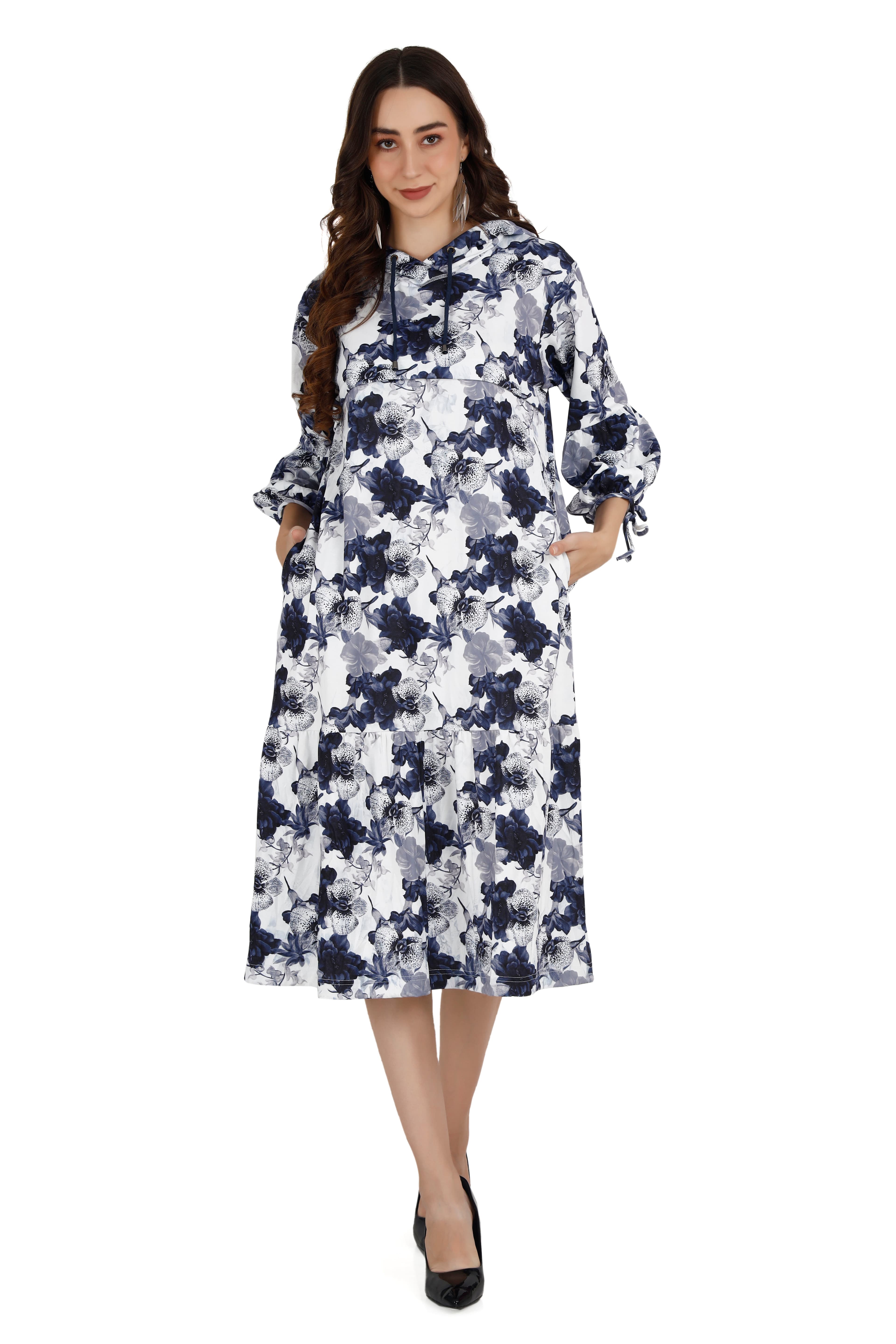 Floral White Women's Hoodie Dress