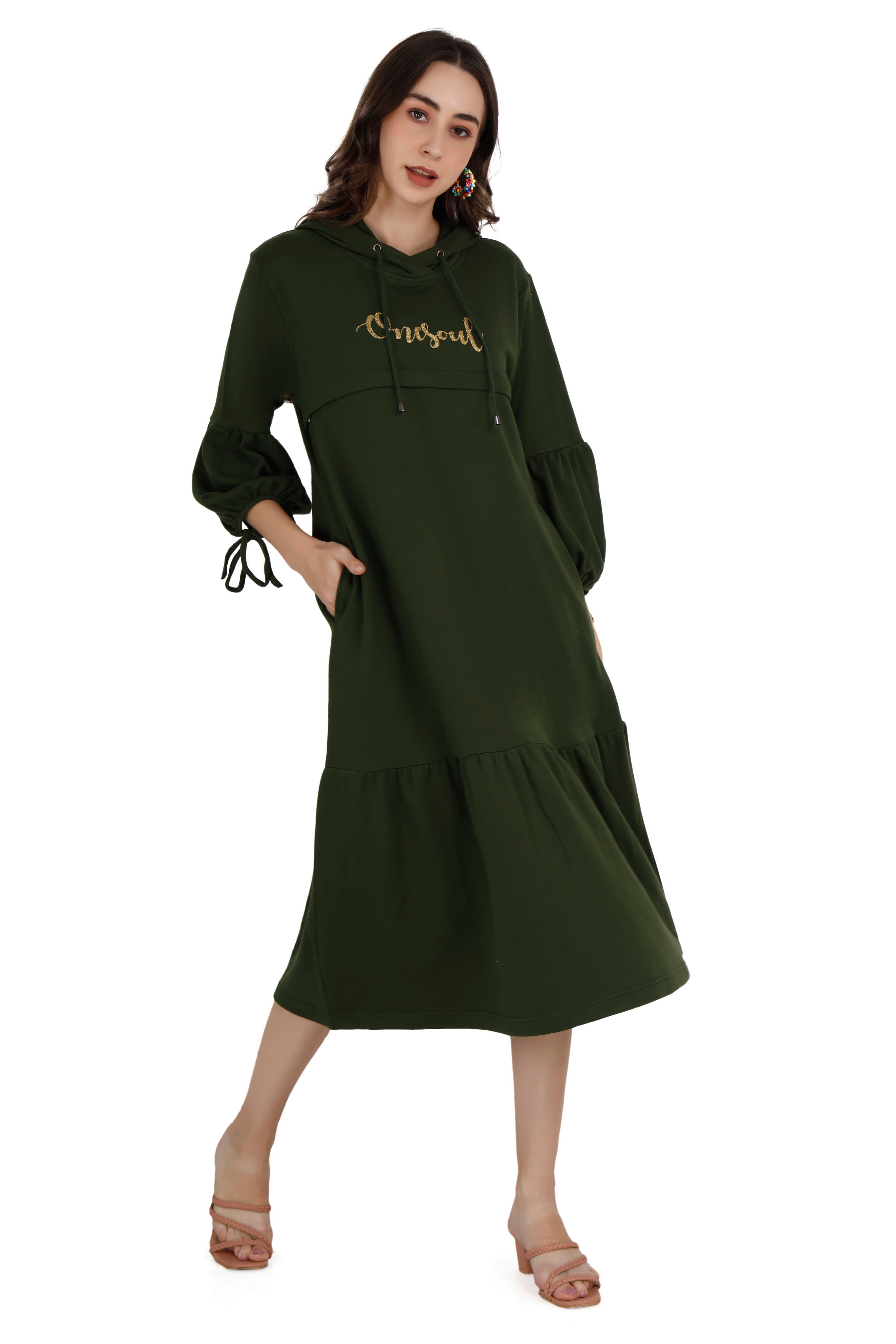 Women's Green Hoodie Dress