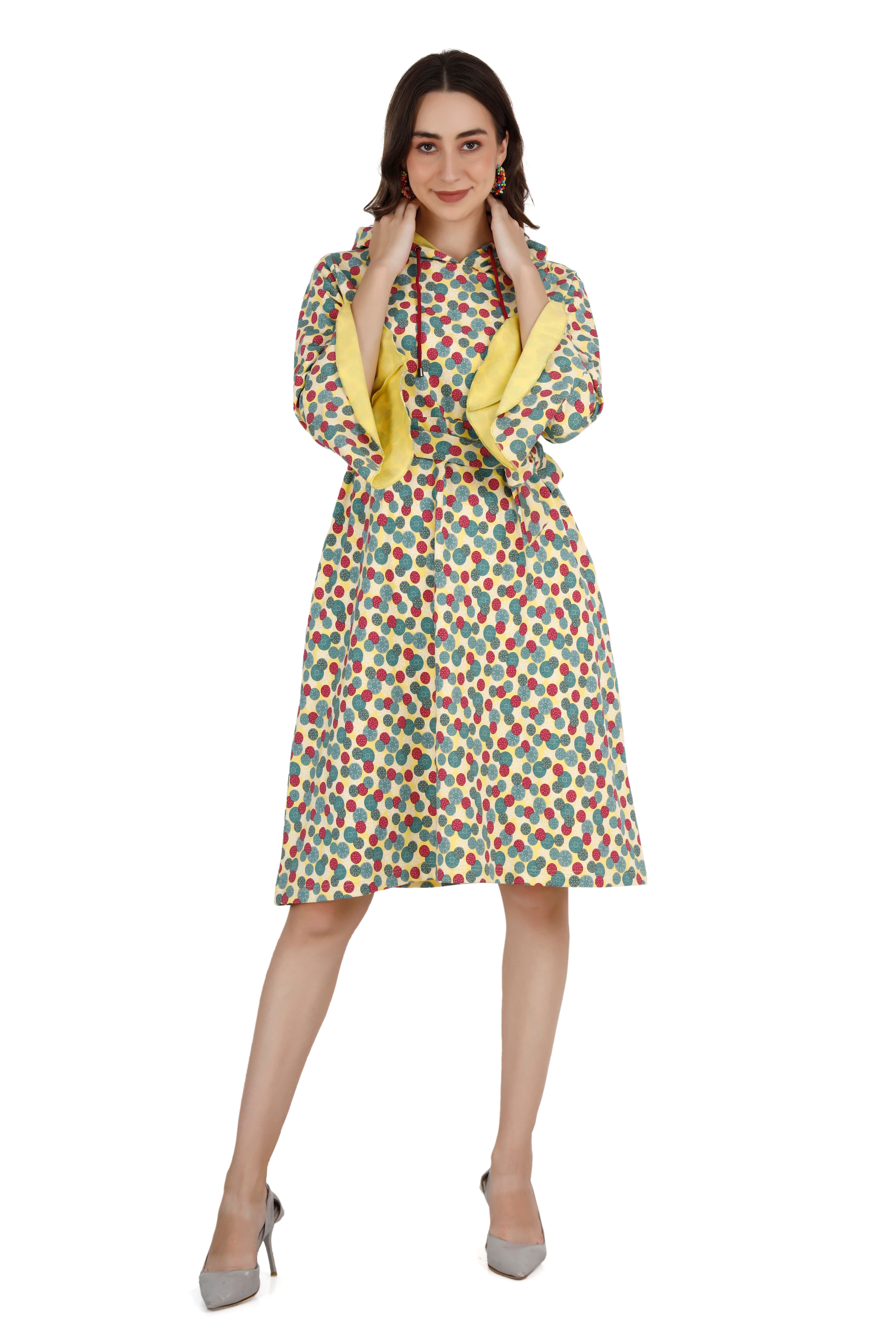 Women's Multicolored Printed Hoodie Dress