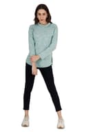 Women's Shovel Neck Textured Green Relaxed Sweatshirt thumbnail 2