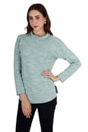 Women's Shovel Neck Textured Green Relaxed Sweatshirt thumbnail 1