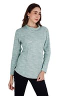 Women's Shovel Neck Textured Green Relaxed Sweatshirt thumbnail 3