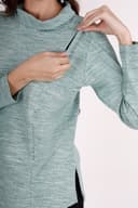 Women's Shovel Neck Textured Green Relaxed Sweatshirt thumbnail 4