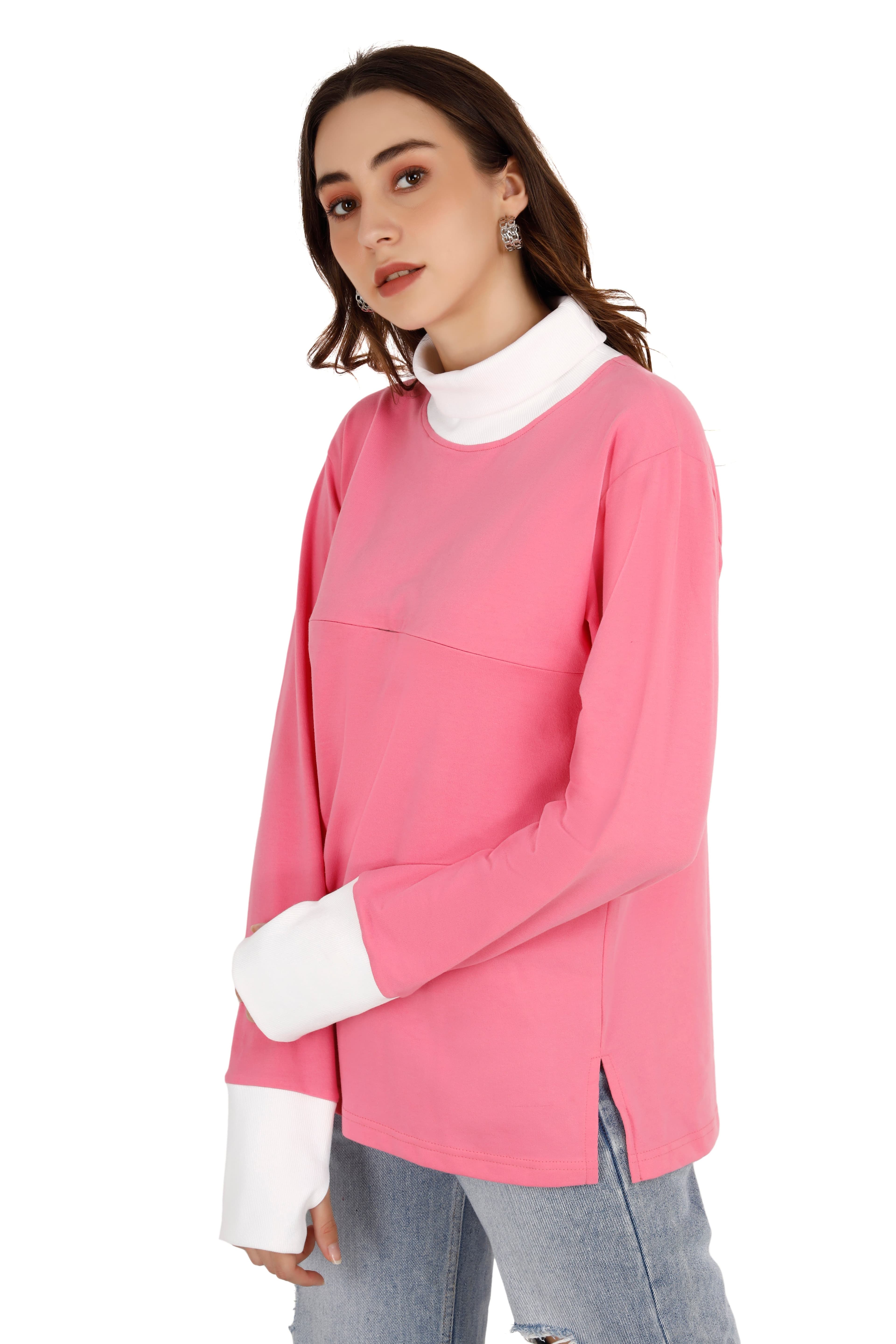 Women's Pink & White Relaxed Sweatshirt